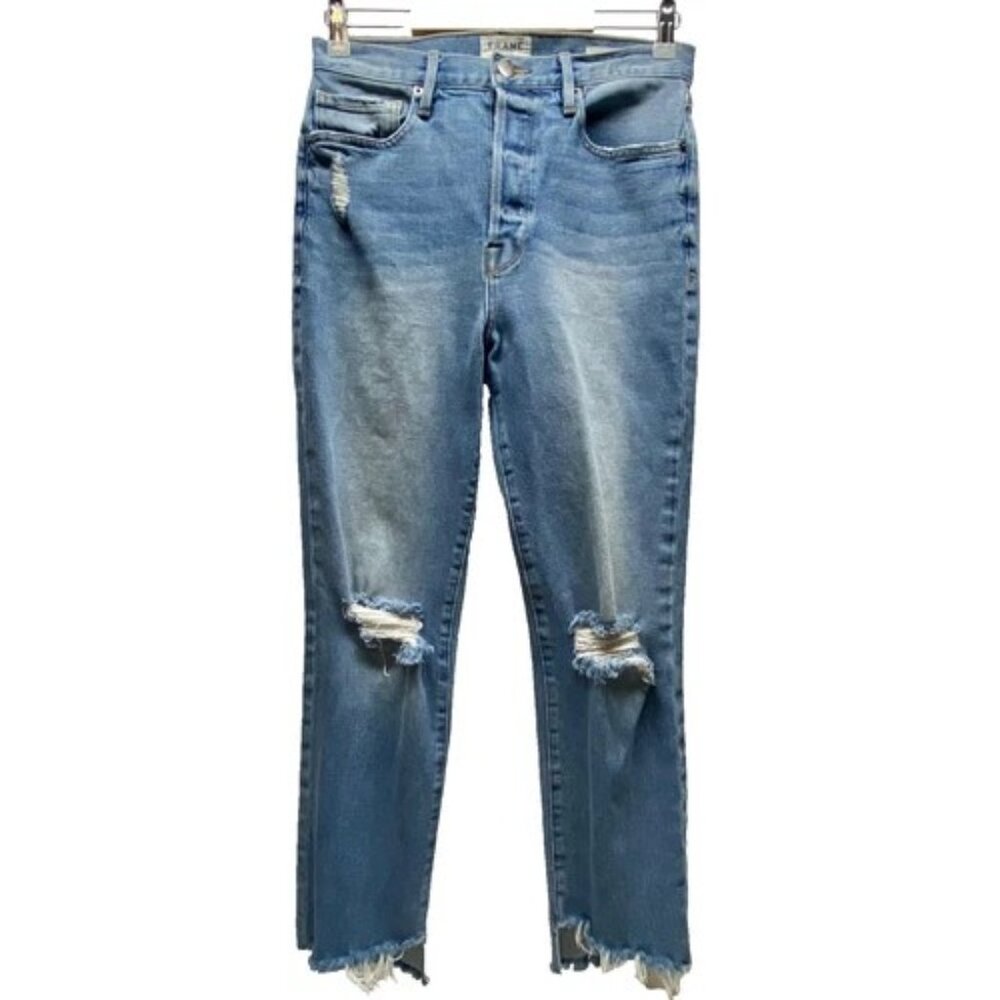 Frame Denim Light Blue High-Rise Distressed Jeans